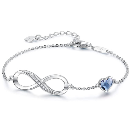 Infinity Heart Symbol Charm Link Bracelet for Women 925 Sterling Silver Adjustable Mother's Day GiftCDE
