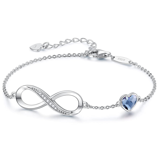Infinity Heart Symbol Charm Link Bracelet for Women 925 Sterling Silver Adjustable Mother's Day GiftCDE