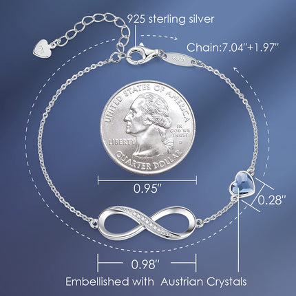 Infinity Heart Symbol Charm Link Bracelet for Women 925 Sterling Silver Adjustable Mother's Day GiftCDE