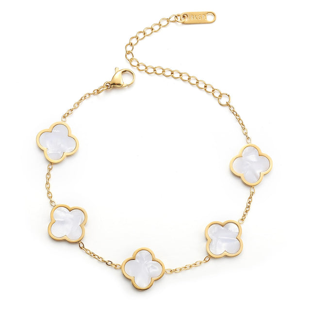 18K Gold Plated Clover Lucky Bracelet Dupes for Women White Flower Four Leaf Bracelets Trendy Jewelry Gifts for Women AIPPK