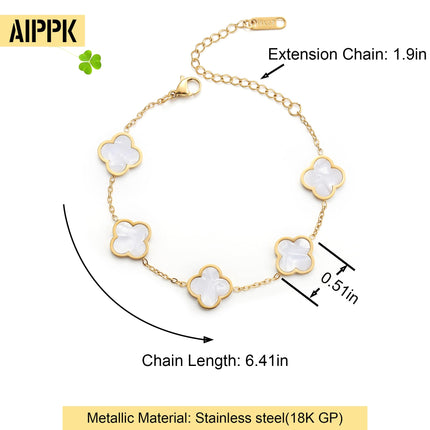18K Gold Plated Clover Lucky Bracelet Dupes for Women White Flower Four Leaf Bracelets Trendy Jewelry Gifts for Women AIPPK