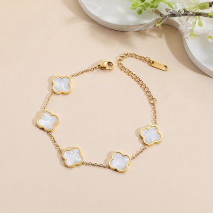 18K Gold Plated Clover Lucky Bracelet Dupes for Women White Flower Four Leaf Bracelets Trendy Jewelry Gifts for Women AIPPK