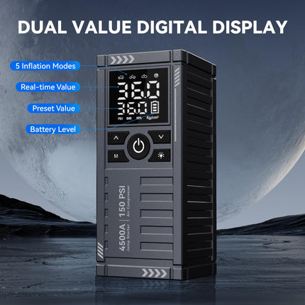 Car Battery Jump Starter with Air Compressor - 4500A 150PSI Portable Car Jump Starters, with Tire Inflator, , LCD Display, LED Light