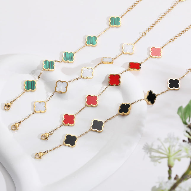 18K Gold Plated Clover Lucky Bracelet Dupes for Women White Flower Four Leaf Bracelets Trendy Jewelry Gifts for Women AIPPK