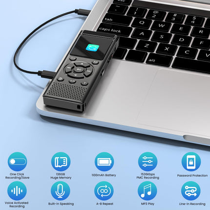 Digital Voice Recorder with Playback,9000 Hours Audio Recording ,Voice Activated Recorder with Noise Reduction,A-B Repeat,Mp3 Player