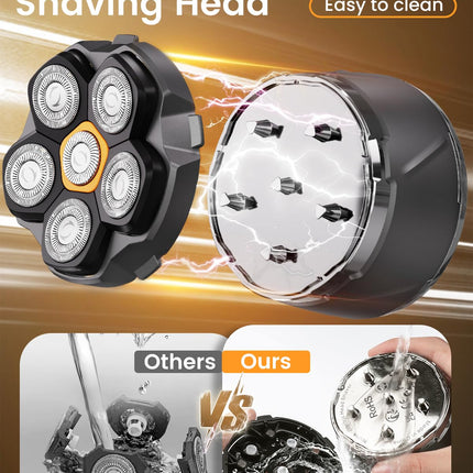 Head Shavers for Men, 2025 Upgraded 6D Flexible Head Shavers for Bald Men, IPX8 Waterproof, Wet/Dry Electric Shaver, Rotary Shaver with LED Display, USB-C Bald Razor with Travel Lock, Black&Grey