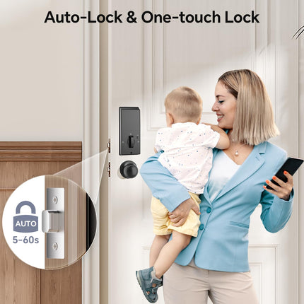 Ulecoce Fingerprint Keypad Deadbolt with Handle Set, Keyless Entry Door Lock, Door Locks for Front Door Lock Set, App Control, Auto Locking, Easy to Install, Matte Black