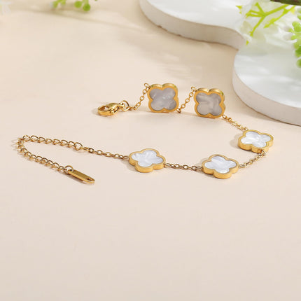 18K Gold Plated Clover Lucky Bracelet Dupes for Women White Flower Four Leaf Bracelets Trendy Jewelry Gifts for Women AIPPK