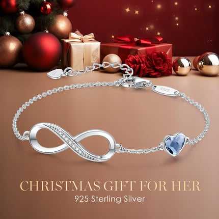 Infinity Heart Symbol Charm Link Bracelet for Women 925 Sterling Silver Adjustable Mother's Day GiftCDE