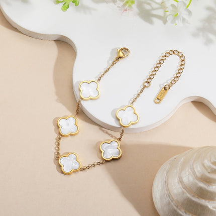 18K Gold Plated Clover Lucky Bracelet Dupes for Women White Flower Four Leaf Bracelets Trendy Jewelry Gifts for Women AIPPK