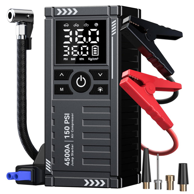 Car Battery Jump Starter with Air Compressor - 4500A 150PSI Portable Car Jump Starters, with Tire Inflator, , LCD Display, LED Light