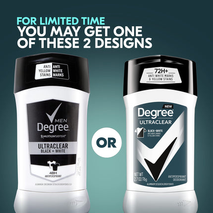 Degree Men UltraClear Antiperspirant Deodorant Black+White 72-Hour Sweat and Odor Protection Antiperspirant For Men With MotionSense Technology 2.7 oz