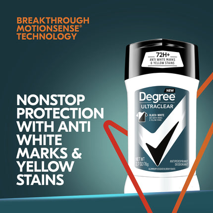 Degree Men UltraClear Antiperspirant Deodorant Black+White 72-Hour Sweat and Odor Protection Antiperspirant For Men With MotionSense Technology 2.7 oz