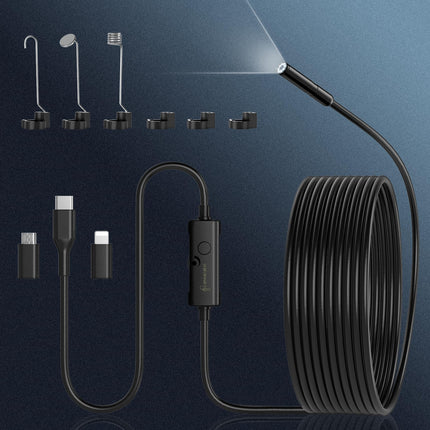 Endoscope Camera with Light, 1920P HD Borescope Camera with 8 Adjustable LED Lights, 16.4ft Semi-Rigid Snake Camera with Light, IP67 Waterproof 7.9mm Inspection Camera for iOS and Android