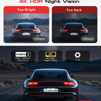Dash Cam Front and Rear: 4K+1080P+1080P 3 Channel Dash Camera for Cars, STARVIS 2 Sensor Dash Camera with HDR Night Vision, 24H Parking Mode Car Camera with GPS, Free 64GB Card