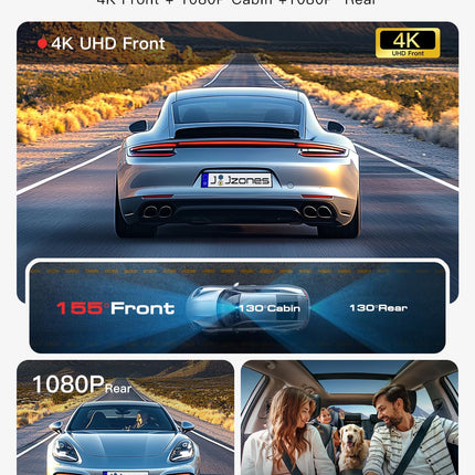 Dash Cam Front and Rear: 4K+1080P+1080P 3 Channel Dash Camera for Cars, STARVIS 2 Sensor Dash Camera with HDR Night Vision, 24H Parking Mode Car Camera with GPS, Free 64GB Card
