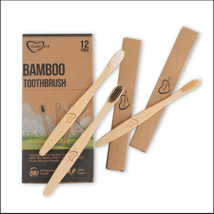 Bamboo Toothbrushes Medium Bristles 12 Pack - BPA Free Medium Bristles- Eco-Friendly, Natural Wooden