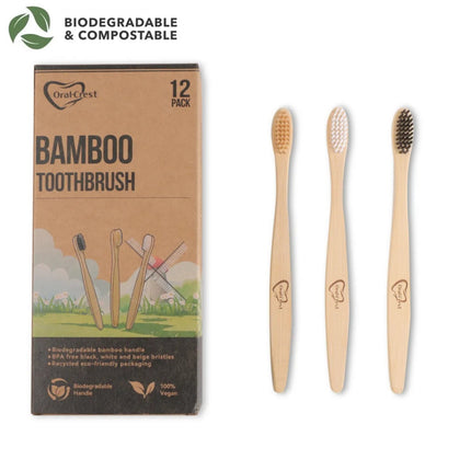 Bamboo Toothbrushes Medium Bristles 12 Pack - BPA Free Medium Bristles- Eco-Friendly, Natural Wooden